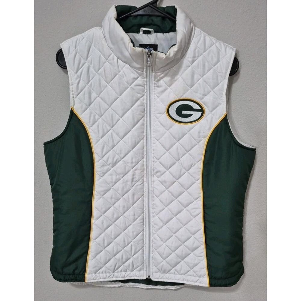 Green Bay Packers Women Vest L NFL Apparel Quilted Green White& Gold Embroidered